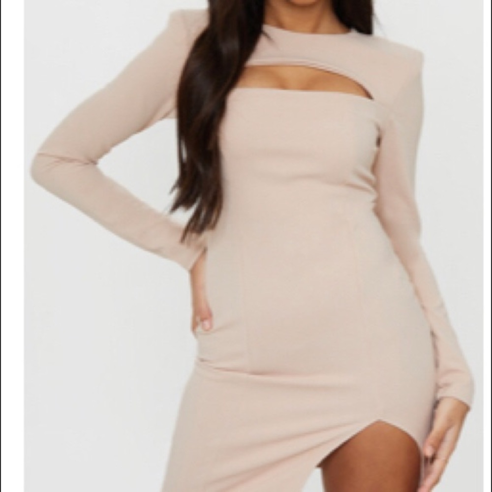 PLT shoulder pad split hem bodycon dress